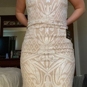 White Sequin Strapless Maxi Wedding Dress